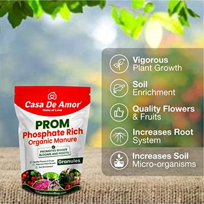 कासा डी अमोर फॉस्फेट रिच ऑर्गेनिक खाद (PROM) इनडोर और आउटडोर पौधों, घर, छत, फूलों और सब्जियों की बागवानी के लिए ऑर्गेनिक ग्रैन्यूल उर्वरक (900 ग्राम)