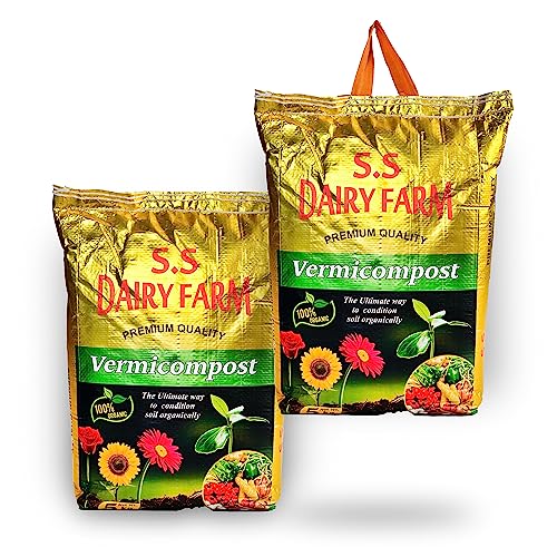 S.S. Dairy Farm Organic Vermicompost (JAIVIK KHAD) | Cow Manure & Earthworm | Best for Home Garden | Enriched Mineral for Potting Soil | Organic Compost Garden Soil | Nursery & Plants (10 KG)