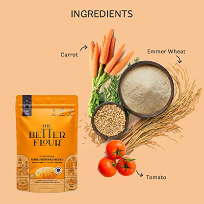 The Better Flour Emmer Wheat Flour, Khapli Wheat (1kg), High Dietary Fiber Low Glycemic Wheat Flour, Stoneground Emmer Wheat/Khapli Atta