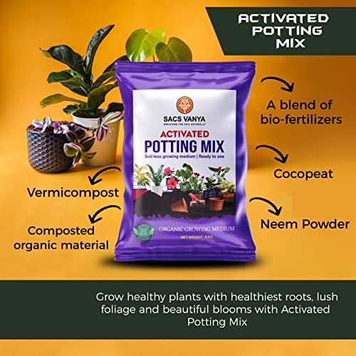 SACS Vanya Organic Potting Soil-Less Mix with Fertilizers for Home Garden Plants (Activated Potting Mix 5kg)