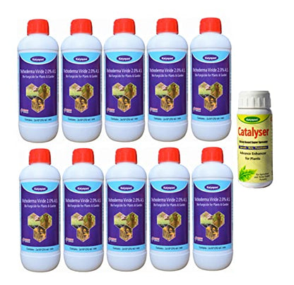 Katyayani Trichoderma Viride Bio Fungicide ( 2 x 10^8 CFU ml/min) | 10L | With Silicon Spreader For Plants and Home Garden | For soil & seed-borne diseases | Eco-friendly Organic Liquid Fungus control | 10 X 1L |