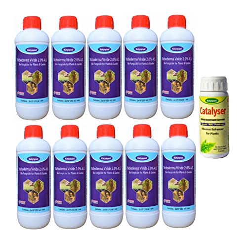 Katyayani Trichoderma Viride Bio Fungicide ( 2 x 10^8 CFU ml/min) | 10L | With Silicon Spreader For Plants and Home Garden | For soil & seed-borne diseases | Eco-friendly Organic Liquid Fungus control | 10 X 1L |