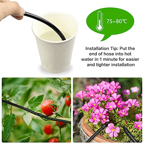 Pinolex® 1/4 4mm Feeder Line Drip Irrigation Fittings Kit 40 Piece Set for Dripping Pipe Tubing - Tees, Elbows, Straight, 4way - Barbed Connectors Parts for tube Sprinkler Garden Systems (pack of 40)