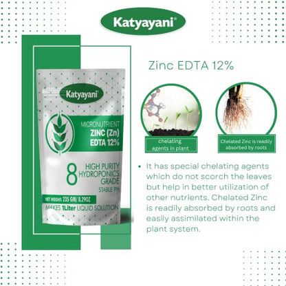Katyayani Micronutrient Zinc (Zn) 12% - Hydroponic Nutrient 8, High Purity Hydroponics Grade- Makes 1 Liter Concentrate