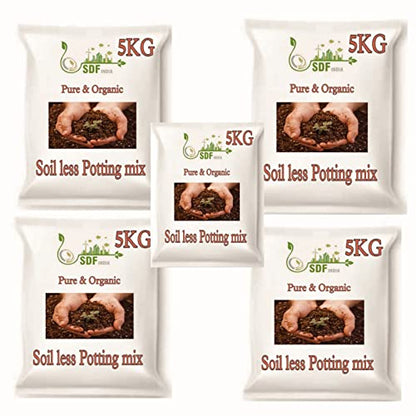 SDF India Pure & Organic Soil Less Potting Mix for Plant, Ready to Use, Fill More Pots as Light Weight & High Volume - 5Kg Pack of 5,Total 25kg