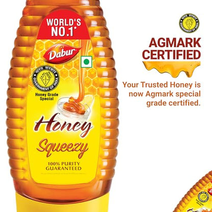 Dabur Honey Squeezy Pack – 450g (225g x 2, Pack of 2) | 100% Pure | World's No.1 Honey Brand with No Sugar Adulteration