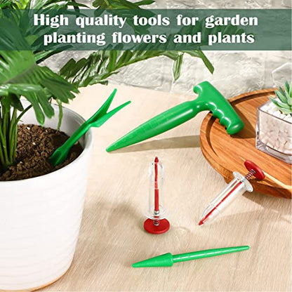 Seed Dispenser, Plastic Reusable Easy to Clamp Spread Evenly Seed Planter 5 Gear Green Planter 2Pcs Red Seeder Handheld Seed Spreader with 2 Transplanting Tools for Flowers Lettuce