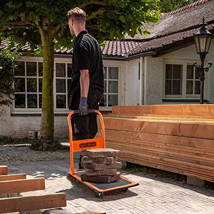 Black+Decker H303 Steel Platform Trolley with 80 kg Capacity, Portable Foldable Multi-functional Dolly Push Cart with 360 Degree Swivel Wheels and Soft Grip Handle, Orange Colour,(60 x 40 x 80.5 cm)