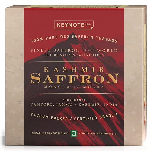 Keynote Kashmir Saffron | Kashmiri Kesar | Keshar | Whole Threads | Gift Box | Vacuum Packed Glass Bottle 3 g | Pack of 1