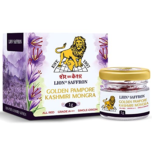 LION SAFFRON, 1g, Grade A+++ Kashmiri Mongra Kesar/Keshar/Saffron for Pregnant Women, Biryani, Cooking, Sweets and Beauty (From Pampore, Kashmir)(Pack of 1, 1gram)