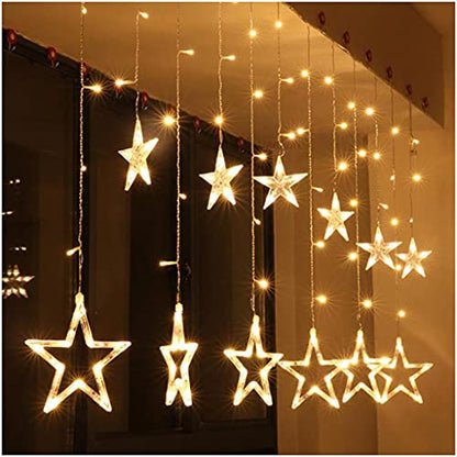 The Purple Tree Decorative Star Curtain LED Lights for Christmas, Wedding - 2.5 Meter (1 Curtain, 138 LED, 6+6 Star), Christmas Light Curtain, Christmas Star Lights, Best Gift for Christmas