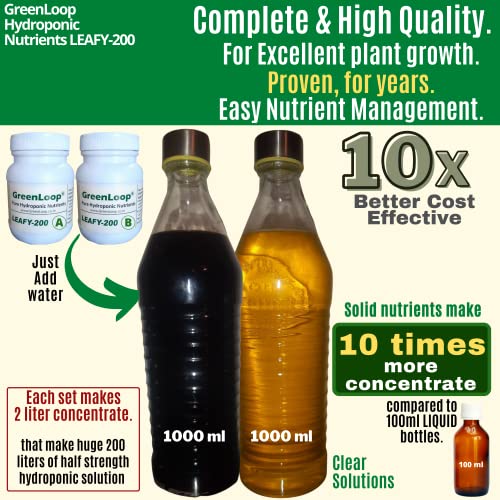 GreenLoop Hydroponic Nutrients– LEAFY200, Hydroponic nutrients, Solid Mixture, Makes 200 Liter hydroponic Solution, Suitable for All Plants & Better Leafies, Complete - Contains Everything