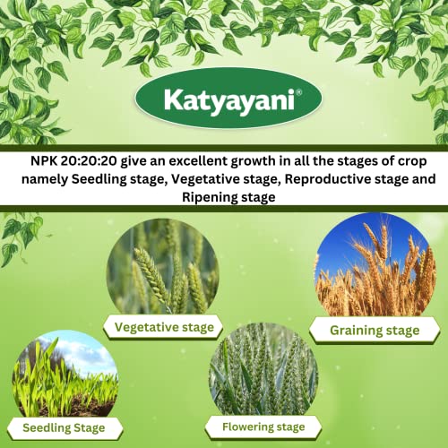Katyayani NPK 20 20 20 Fertilizer for Plants with 2 Sample - Mix micronutrients and Organic Humic Acid Complete Plant Food 100% Water Soluble 500 Grams Pack