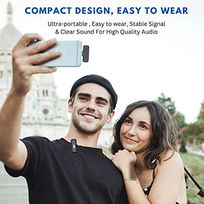 MMAK Dual Wireless Lavalier Mic with Charging Case, Noise Reduction Modes Collar Microphone for Video Recording, YouTube, Facebook, Live Stream, Compatible for Type C Android & iPhone