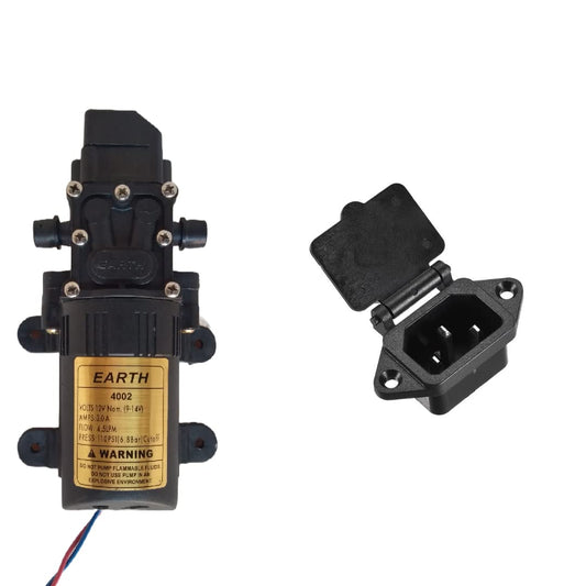 ताज सुपर 12v 3.0A डीसी इलेक्ट्रिक बैटरी/एडाप्टर संचालित 110 Psi स्प्रेयर पंप मोटर 6.8Bar कट ऑफ कृषि, बाइक धुलाई फर्श धुलाई बागवानी में प्रयुक्त 4.5 L प्रवाह प्रति मिनट. और कपलर 12v