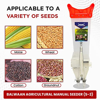 Balwaan Agricultural Manual Seeder S-2 | Double Barrel Hand Operated Seeding Tool | Plant Seeder, for Sowing Seeds and applying Fertilizer