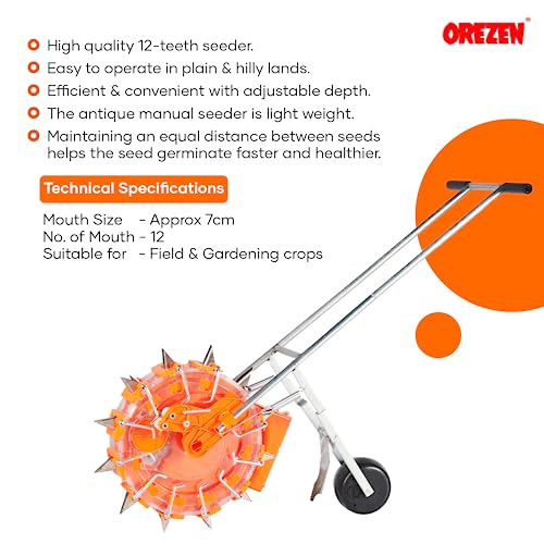 OREZEN Agricultural Manual Seeder | 12 Teeth Seeder | Hand Push Type Seed Machinery | Seed Drill | Seed Planting