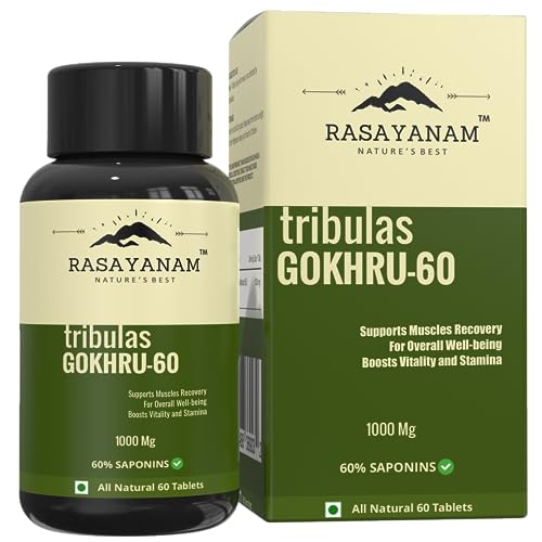 Rasayanam Tribulas Gokhru-60 Gokshura Tablets 1000mg | Ultra High Concentrated 60% Saponins | Improves Vigour | Tribulus Terrestris | For both Men & Women (60 Tablets)