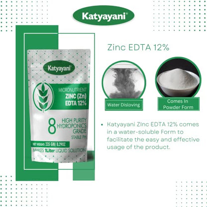Katyayani Micronutrient Zinc (Zn) 12% - Hydroponic Nutrient 8, High Purity Hydroponics Grade- Makes 1 Liter Concentrate