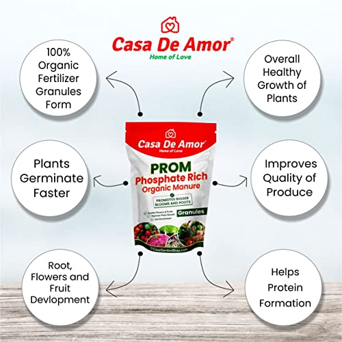कासा डी अमोर फॉस्फेट रिच ऑर्गेनिक खाद (PROM) इनडोर और आउटडोर पौधों, घर, छत, फूलों और सब्जियों की बागवानी के लिए ऑर्गेनिक ग्रैन्यूल उर्वरक (900 ग्राम)