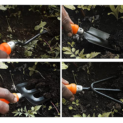TrustBasket Gardening Hand Tools Set - 5 Pcs (Cultivator, Big and Small Trowel, Weeder, Fork) | Gardening Tools for Home Garden | Durable Plant Tool Kit | Farming Tools