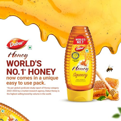 Dabur Honey Squeezy Pack – 450g (225g x 2, Pack of 2) | 100% Pure | World's No.1 Honey Brand with No Sugar Adulteration