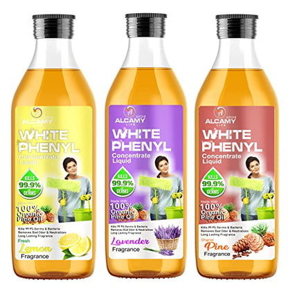 AAAL White Phenyl Concentrate Liquid (LEMON+LAVENDER+ORIGINAL PINE COMBO PACK) (200ML X 3 UNITS) (MAKES 15 TO 17 LITRE OF THICK WHITE PHENYL)