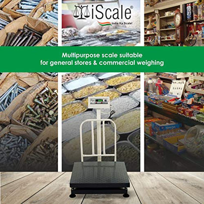 iScale Electronic Platform Weighing Scale 300kg Capacity 20g Accuracy Weight Machine Digital for Shop, Commercial and Industrial use with Mild Steel Heavy Platform size 24x24 Inches (600x600mm)