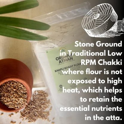Organic Atman Farms Khapli Wheat Flour (Emmer Wheat Flour) Stoneground | Daily Fresh Flour (1KG) Khapli Atta, Ancient Wheat, Long Grain I 1 kg | Rich in Micronutrients | No Artificial Preservatives