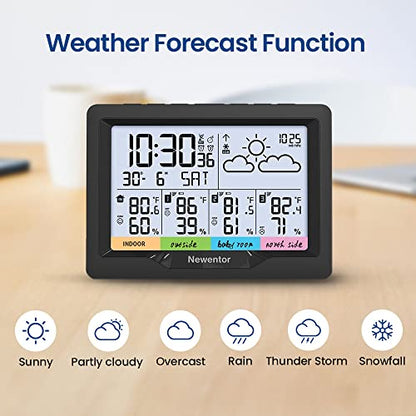 Newentor Weather Station Wireless Indoor Outdoor Multiple Sensors, Digital Atomic Clock Weather Thermometer, Temperature Humidity Monitor Forecast Weather Stations with Backlight
