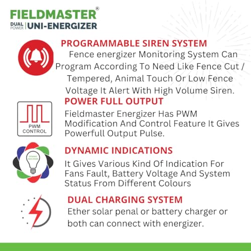 Fieldmaster Eectric & Solar Oprated Zatka Machine Fence Energizer Guard 2 Joule for 1000 Meter 10 Acre Area Coverd (20 Acre)