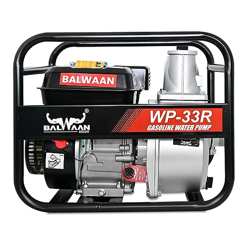बलवान WP-33R वॉटर पंप 3 इंच आउटलेट | 7 HP पॉवरफुल पेट्रोल इंजिन 4 स्ट्रोक | कमाल डिस्चार्ज 1000-1200 लिटर/मिनिट, RPM 3600 | सिंचन आणि निचरा, शेती, बागांसाठी उपयुक्त.