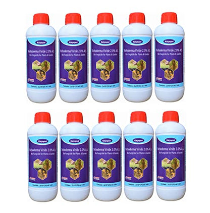 Katyayani Trichoderma Viride Bio Fungicide ( 2 x 10^8 CFU ml/min) | 10L | With Silicon Spreader For Plants and Home Garden | For soil & seed-borne diseases | Eco-friendly Organic Liquid Fungus control | 10 X 1L |