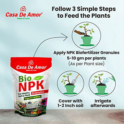 Casa De Amor Organic NPK Bio Fertilizer Granules, Perfect to Use on All Plants and Gardening (400 gm)