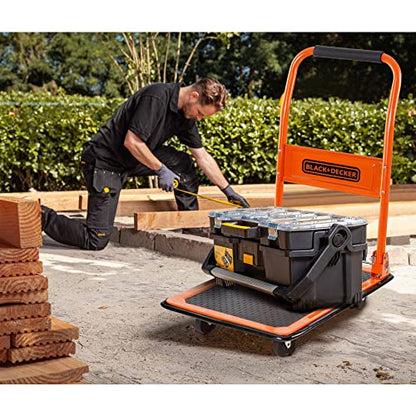 Black+Decker H303 Steel Platform Trolley with 80 kg Capacity, Portable Foldable Multi-functional Dolly Push Cart with 360 Degree Swivel Wheels and Soft Grip Handle, Orange Colour,(60 x 40 x 80.5 cm)