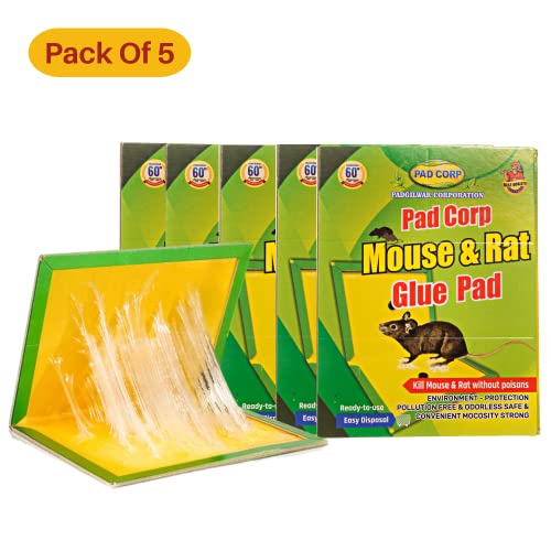 Pad Corp Mouse Trap Pad Heavy Gum Mouse Insect Rodent Lizard Trap Rat Catcher Adhesive Sticky Glue Pad Non Poisonous Big Size 21CM X 16CM X 1CM (Pack of 5Pcs)