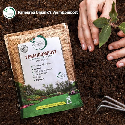 Paripurna Organics Vermicompost 1 kg | Essential Fertilizer for Home Gardening | Soil Mix for Pot Plants