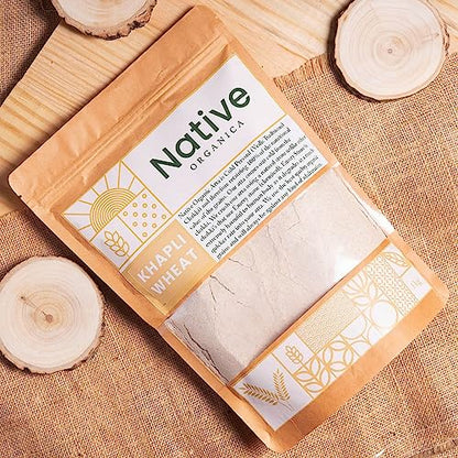 Native Organica "Hand Chakki Khapli Whole Wheat Flour (3 Kg) | Wheat Flour | High Dietary Fiber for Easy Digestion | Stoneground Emmer Wheat Flour | Khapli Atta"