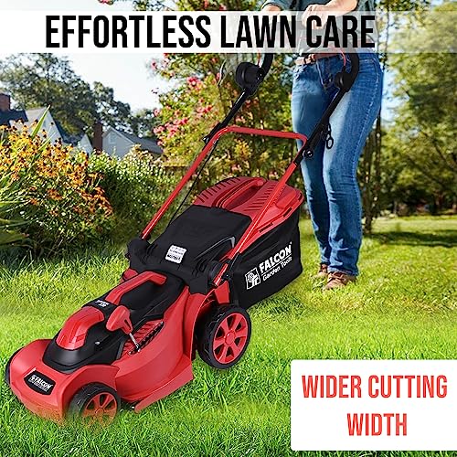 FALCON Roto Drive-330 1400W 14" Electric Rotary Lawn Mower 3500 RPM Grass Cutting Machine with 35L Catcher Box & 7 Adjustable Heights for Maintaining Garden Yard Farm Upto 300 Square Meters