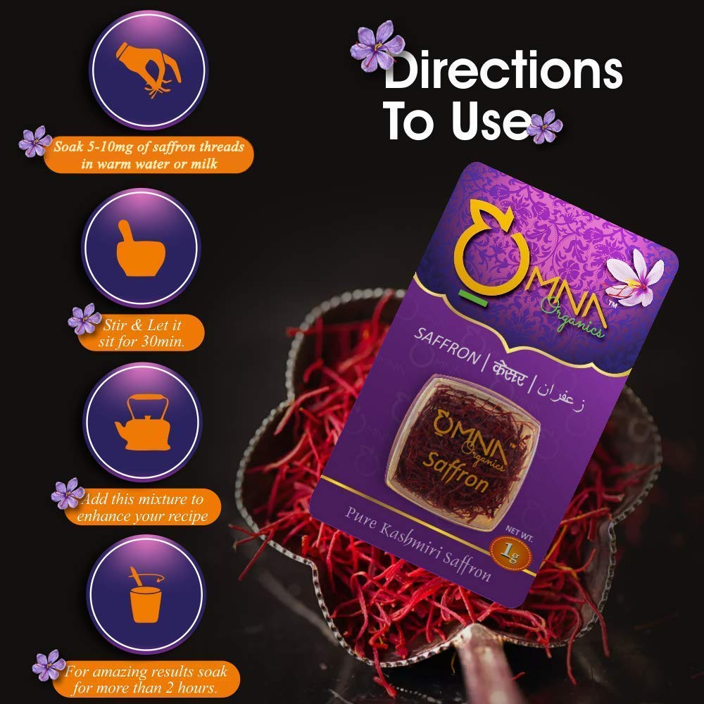Omna Organics Kashmiri Kesar Saffron, Mongra, Pure Natural Kashmir Keshar for Pregnant Women, Kids, Biryani, Milk, Tea (2 Gram)