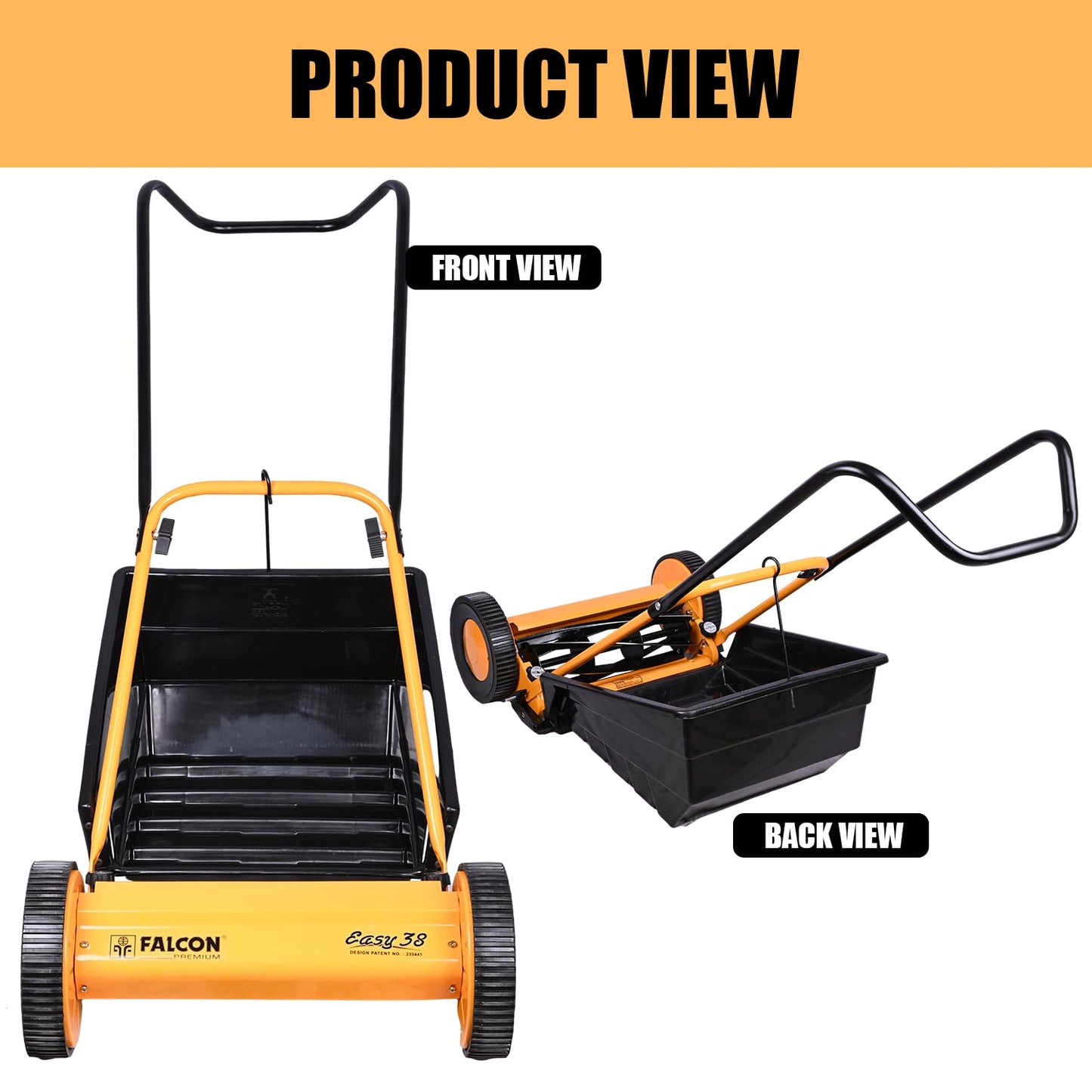 FALCON ‎EASY-38 15" Manual Cylindrical Lawn Mower 380mm Grass Cutting Machine with 20L Catcher Box for Maintaining Garden Yard Farm Upto 200 Square Meters