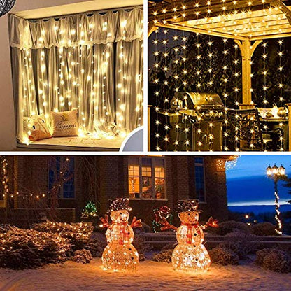 XERGY Window Curtain String Light 300 LED 8 Lighting Modes Dimmable Fairy Lights Remote Control USB Powered Waterproof Lights for Home Decoration Light Diwali House Party Wedding Decor (Warm White)