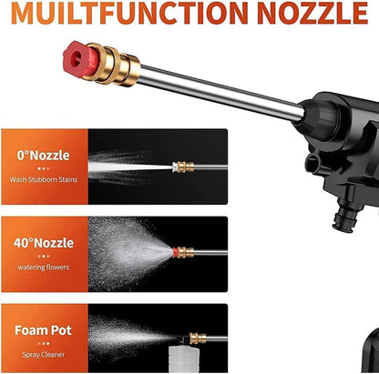 SHOPECOM Wireless High Pressure Washer Water Spray Gun for Car Wash Bike Washing Cleaning Gardening | 48V Rechargeable Electric High Pressure Water Gun with Adjustable Nozzle and 5M Hose Pipe