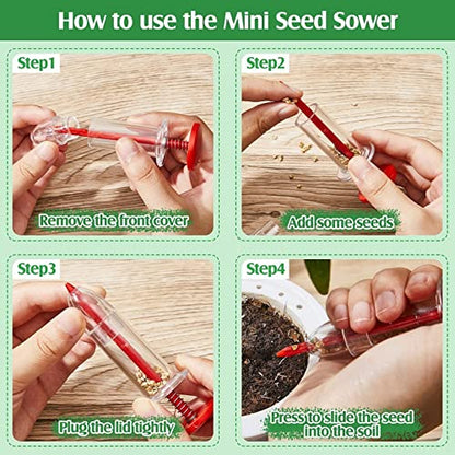 Seed Dispenser, Plastic Reusable Easy to Clamp Spread Evenly Seed Planter 5 Gear Green Planter 2Pcs Red Seeder Handheld Seed Spreader with 2 Transplanting Tools for Flowers Lettuce
