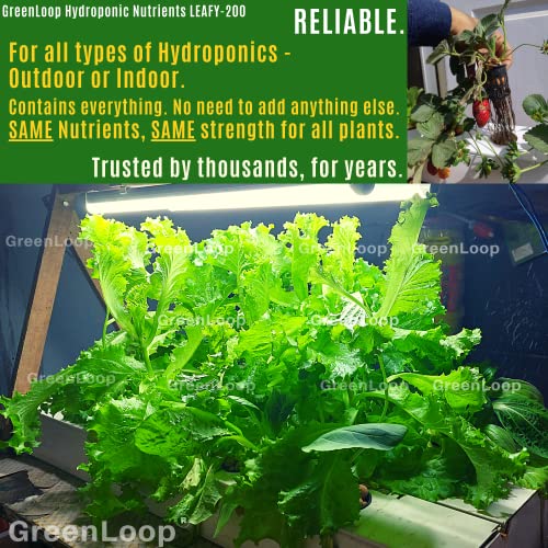 GreenLoop Hydroponic Nutrients– LEAFY200, Hydroponic nutrients, Solid Mixture, Makes 200 Liter hydroponic Solution, Suitable for All Plants & Better Leafies, Complete - Contains Everything