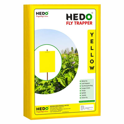 HEDO फ्लाई ट्रैपर A4 पीली शीट, खेती और आउटडोर के लिए कीट पकड़ने वाली शीट थ्रिप्स, एफिड्स और व्हाइटफ्लाई को नियंत्रित करने के लिए 2 का पैक (50 पीस)