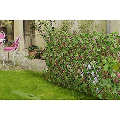 Go Hooked Artificial Expanding Wood Fence Trellis Artificial Plant Garden Green Wall Leaf Ivy Wood Fence for Home Decor Garden Decor Restaurant Decor (60 x 20 Inch, Pack of 1)