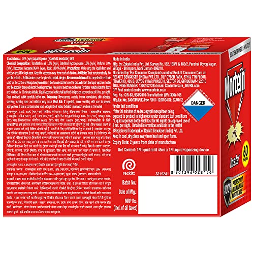 Mortein Insta5 मच्छर प्रतिरोधी | कॉम्बो पैक - मशीन + 1 रिफिल (45ml) | डेंगू मच्छरों से 100% सुरक्षा, सफेद