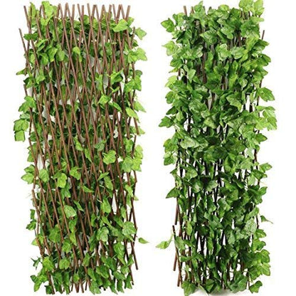 Go Hooked Artificial Expanding Wood Fence Trellis Artificial Plant Garden Green Wall Leaf Ivy Wood Fence for Home Decor Garden Decor Restaurant Decor (60 x 20 Inch, Pack of 1)