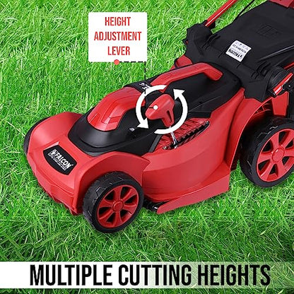 FALCON Roto Drive-330 1400W 14" Electric Rotary Lawn Mower 3500 RPM Grass Cutting Machine with 35L Catcher Box & 7 Adjustable Heights for Maintaining Garden Yard Farm Upto 300 Square Meters